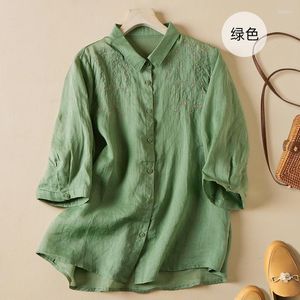 Women's Blouses lente zomer 2023 geborduurd los Ramie katoen linnen blouse shirt dames vintage casual top