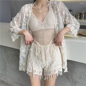 Women's Blouses Spring Summer Beach Cover Up Sunscreen Coat Long Kimono Cardigan Lace Blouse Dames Tops en Crochet Cardigans Mujer