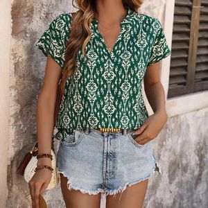 Blusas de mujer Primavera Verano Blusa estilo étnico estampado con cuello en V mangas de murciélago ajuste suelto para A