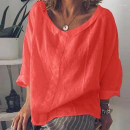 Damenblusen Frühling Sommer Baumwolle Leinen Bluse Frauen Langarm O-Ausschnitt Solide Hemden Damen Dame Elegant Vintage Casual Tops Weiß 2023