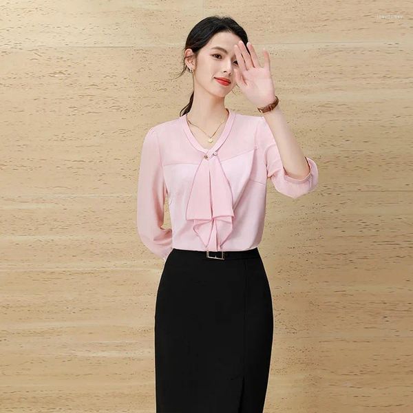 Blans pour femmes Spring été Styles Elegant Shirts For Women Ladies Office Work Portez des vêtements roses plus taille 4xl