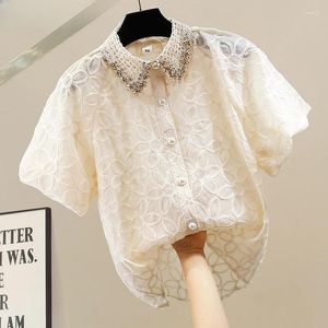 Women's Blouses Spring Summer Fashion Exquisite Rhinestone Collar Blouse For Women Temperament All-matching Shirt High Sense Lace Blusas