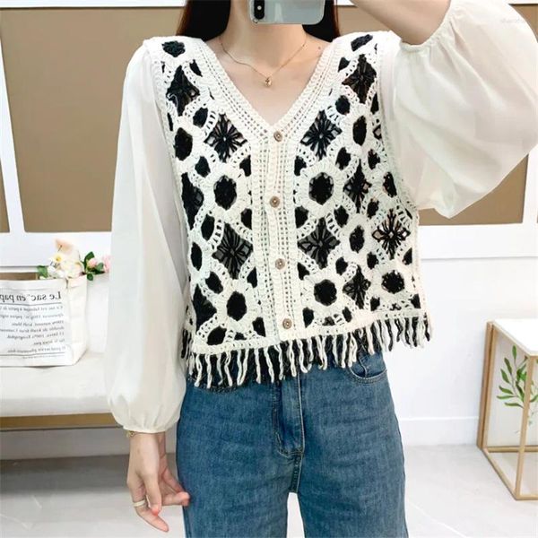 Blouses pour femmes printemps été dentelle chemisier chemise Vintage Crochet hauts femmes et avec gland Boho Cardigan Blusa Mujer De 2024