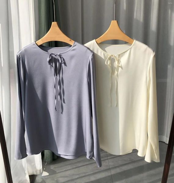 Blouses pour femmes printemps été OL élégant mode haute qualité 95% soie manches longues chemise C086