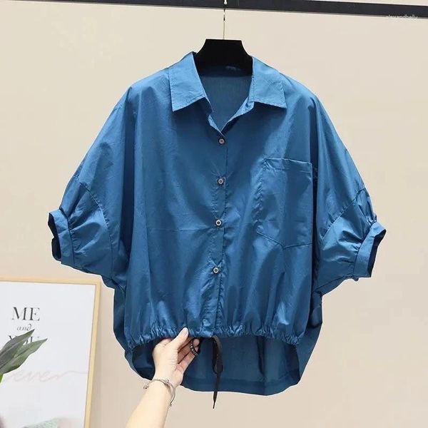 Blusas de mujer Primavera Verano camisa y blusa manga murciélago señoras coreano dobladillo suelto cintura gasa elegante Casual Top corto Mujer