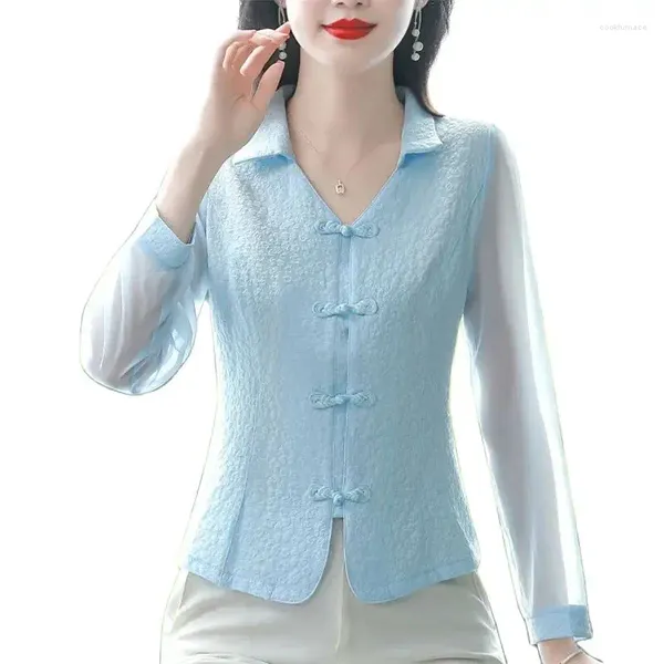 Blouses Femmes Printemps Eté Chemise Courte En Mousseline De Soie Femmes 2024 Col En V Couleur Pure Cardigan Chemises Mode Chemisier À Poitrine Top Femme