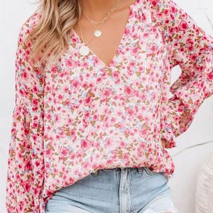 Vrouwen Blouses Lente/zomer Vrouwen Casual Loszittende Bloemen Chiffon Shirt V-hals Lange Mouwen Chemisier Femme Nouvelle Collection Blosue