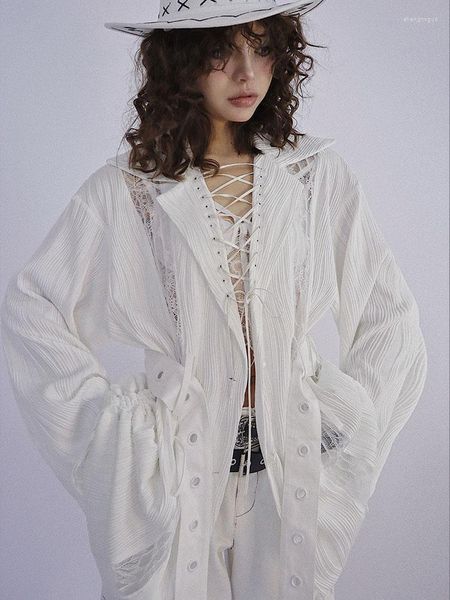 Blouses pour femmes printemps été femmes Harajuku gothique blanc pansement à manches longues Blouse Streetwear mode Punk Cool fille