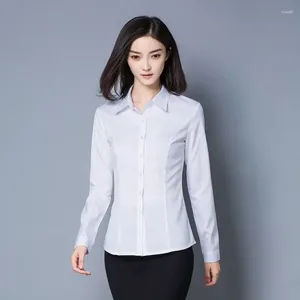 Blouses pour femmes Spring Shirt White Ladies Corean Undershirt bleu clair grand taille 3xl Bureau Weumeux Top à manches longues Slim Girls