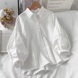 Blouses voor dames lente dames witte blouse 2023 puff mouw shirt zomerontwerp sense chic blaus korte losse casual tops zwart