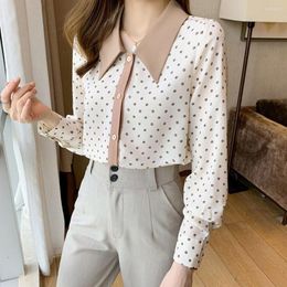 Women's Blouses Spring Women Wave Point Polka Dot Chiffon Blouse Shirt Long Sleeve Blusas Mujer de Moda 2023 Tops shirts