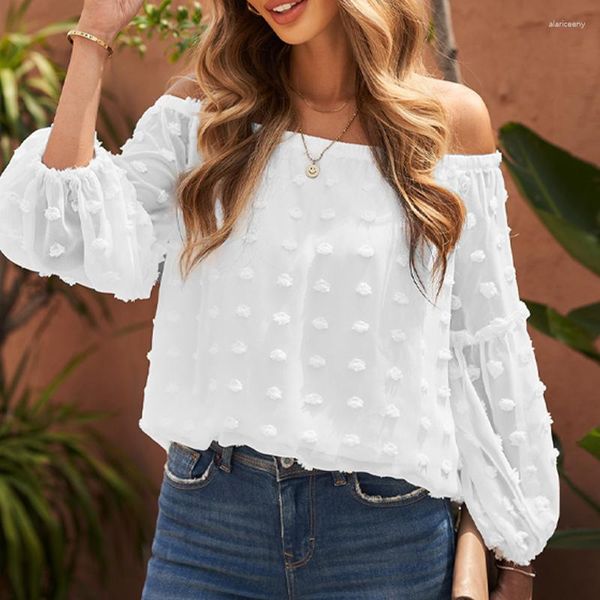 Blouses pour femmes sans bretelles sexy à épaules à épaules éteintes brodées Blouse en mousseline à manches longues