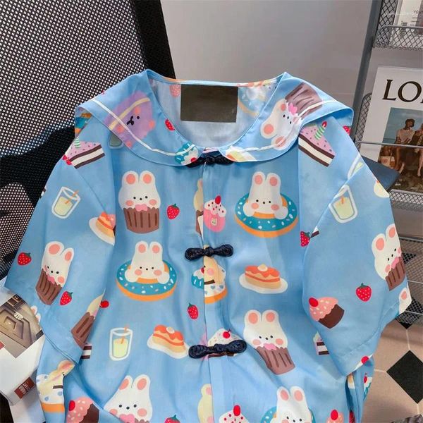 Blouses pour femmes Blouse de dessins animés de la fraise japon pour les filles à manches courtes bouton de chemise de chemise Sailor