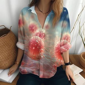 Damesblouses Street Trend-overhemd Enkele rij knopen Persoonlijkheid 3D-geprint Lange mouwen lente en herfst