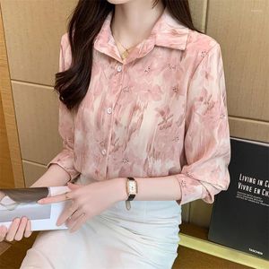 Blouses pour femmes Streetwear pour femmes habillées décontractées à manches longues Tops Y2K Style coréen Tie Dye Bouton Down Office Lady Chemises de travail