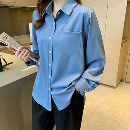 Blouses pour femmes Streetwear Chemises à manches longues pour femmes Chemisier blanc Tops de luxe Simple Style coréen Bleu Bureau Dames Vêtements de travail