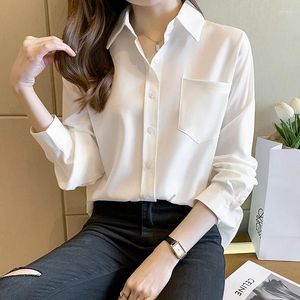 Damesblouses streetwear lange mouwen shirts voor vrouwen witte blouse tops luxe eenvoudige Koreaanse stijl blauw kantoor dames werkkleding