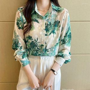 Blusas de mujer Streetwear Y2K Ropa Manga larga para mujeres Elegante blusa verde bonita mujer tops estampado floral camisas casuales