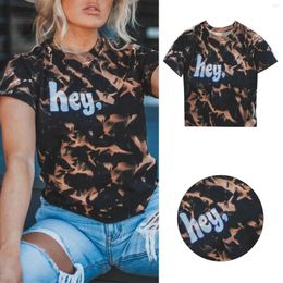 Blusas de mujer Blusa sin mangas a rayas para mujer Estilo occidental Camiseta de manga corta con estampado Tie Dye de mezclilla negra