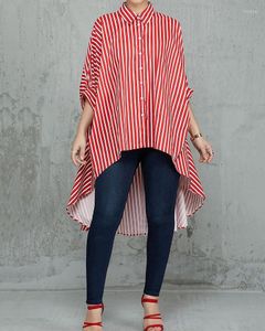Blouses pour femmes à rayures Colorblock Batwing Sleeve Dip Hem Top Femme Summer Loose Casual Long Shirt Blouse