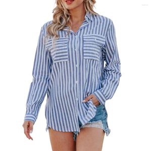 Blouses pour femmes imprimé rayé élégant mode coréenne bureau dame affaires chemise décontractée printemps automne à manches longues haut chemisier femmes Blusas