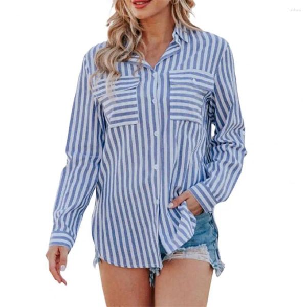 Blusas de mujer Estampado a rayas Elegante Moda coreana Oficina Señora Camisa informal de negocios Primavera Otoño Blusa de manga larga Blusas de mujer