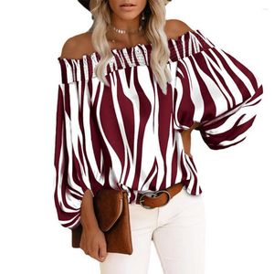 Blouzen voor dames gestreepte print vrouwen blouse elegante puff mouw dunne off schouder los fit zomer shirt pullover top zwart xxxxl 2023