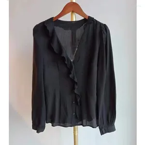 Blouses pour femmes Style noir rayé à bande en V