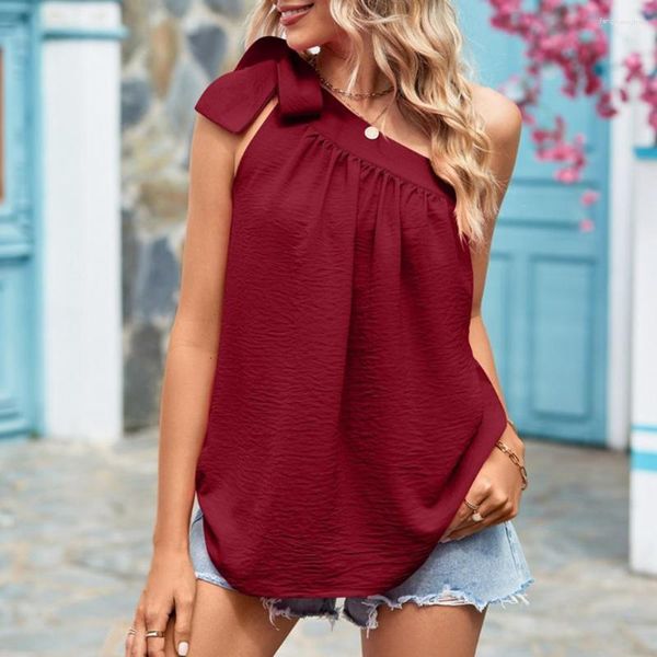 Blusas de mujer Camisa de verano elegante Transpirable Mujeres Un hombro Tops Inclinado Piel-toque Túnica Ropa