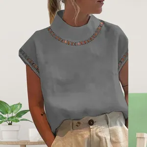 Blusas de mujer, camiseta elegante para mujer, blusa informal cómoda con cuello levantado, camiseta Simple de Color puro