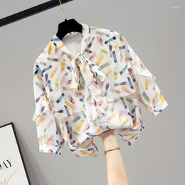 Damesblouses zomer 3/4 mouw chiffon blouse dames 2022 bloemenprint shirt blusas mujer de moda nancylim