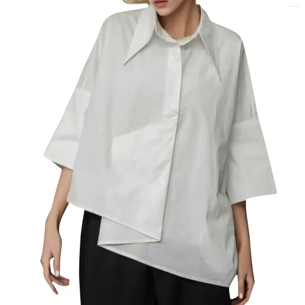 Blusas de mujer, camisas blancas irregulares de manga 3/4 de verano para mujer, Tops de talla grande con solapa y elegantes para mujer de otoño