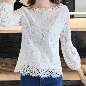 Damesblouses Zomer En Herfst Kanten Shirtblouse Vrouwelijke 2023 Lekkende Kraag Eén Schouder Top Dames Bubble Mouwen Prinses