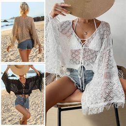 Chemisiers pour femmes, robe de plage d'été en dentelle, manches chauve-souris, chemises ajourées, Cover-Up pour maillot de bain, tenues Sexy, vêtements de plage pour femme