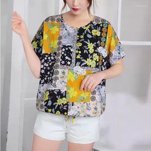 Damesblouses zomer blouse batwing mouw casual dames plus maat 3xl 4xl bedrukte bloemen oversized katoenen top kleding kleding