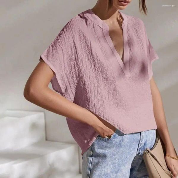 Blusas de mujer Blusa de verano Suelta con cuello en V Escote de manga corta Jersey Cómodo Suave Casual Camisas de mujer Jerséis Top Lady Streetwear