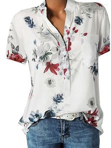 Blouses pour femmes Blouse d'été femmes à manches courtes imprimé t-shirt hauts femme col en V mode décontracté Streetwear dames chemise blanche