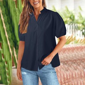 Chemises de chemisiers pour femmes sur les chemises d'été 2024 courte lanterne V Coton Coton mignon Dames décontractées habillées Tops