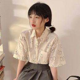 Blusas de Mujer verano Casual Mujer Blusas Kawaii oso manga corta Top Feamle algodón blanco botón arriba camisas Blusa femenina Mujer