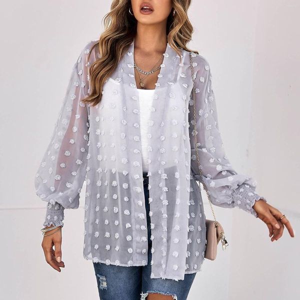 Blouses pour femmes Chemises d'été en mousseline de soie pour femmes lâches à manches longues Kimono Protection solaire chemise transparente femmes hauts et tuniques