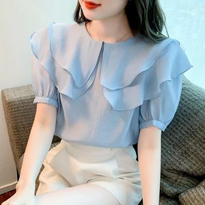 Blouses pour femmes Summer Chiffon Femmes Casual Shirts 2024 Vintage à manches courtes Blusas Mujer Style coréen White Puff Ladies Tops Y2K