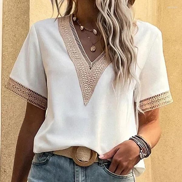 Blans des femmes Summer Elegant Short Sleeve Blouse Fashion Femmes Femmes Lace Love