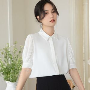 Blusas de mujer Blusa de mujer de moda de verano 2023 Camisas minimalistas elegantes de manga corta de satén sólido y para mujer