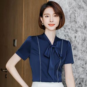 Women's Blouses Summer Fashion vrouwen shirts shirts shirts short mouw marineblauw werk en tops kantoor dames kleding