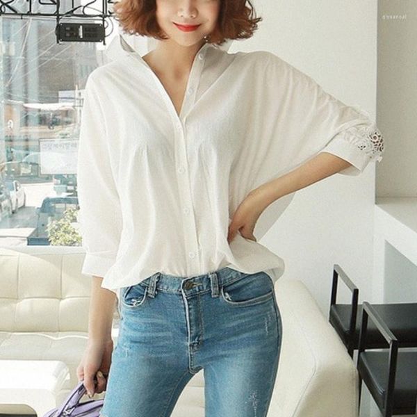 Blouses pour femmes été mode haut pour femme dos nu Sexy évider dentelle Blouse 2023 automne chemise dames décontracté ample blanc bureau 1310