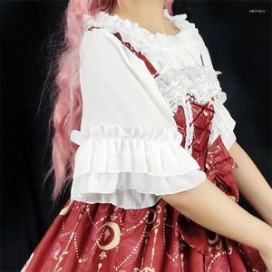 Blouses pour femmes Flare à manches courtes Japon Lolita Blouse Femme Femmes Sweet Slash Coufles Camiffon Shirt Lady Tops