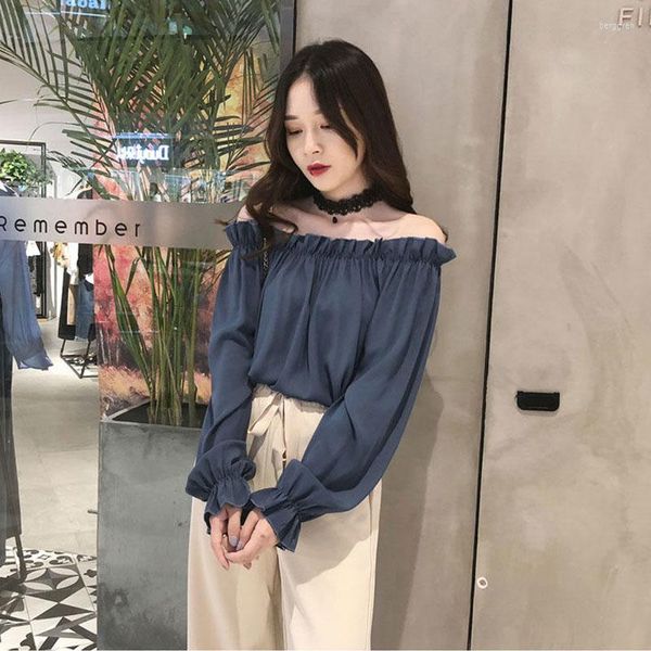 Blouses de femmes Summer Flare Sleeve 2023 Fashion Ruffles Solid Blusas Mujer Femmes Off épaule Shirts Sexy One Piece