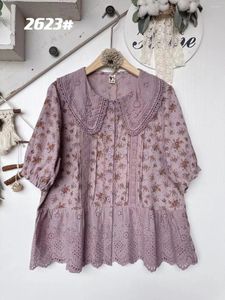 Blusas para mujeres bordado de flores de verano collar de muñeca floral algodón bordado camisa