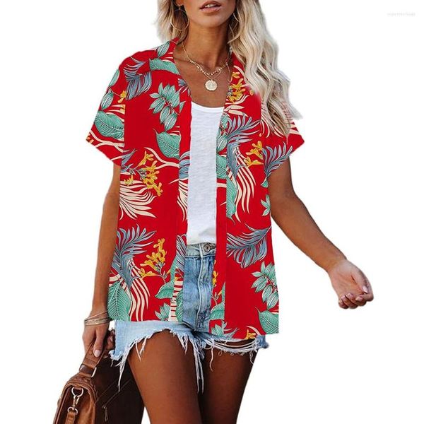 Blusas de mujer, camisas hawaianas de verano para mujer, estampado geométrico, moda informal, estilo Retro Harajuku, ropa de calle de playa de gran tamaño