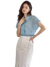 Women's Blouses Summer Ice Silk Solid Casual Loose Fitting Shirt For Women 2024 Elegant Office Top Rayon1 Ruffled Plus Size Chemise
